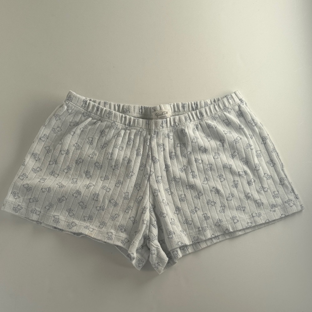 Brandy Melville John Galt White with Blue Teddy Bears Lounge Shorts